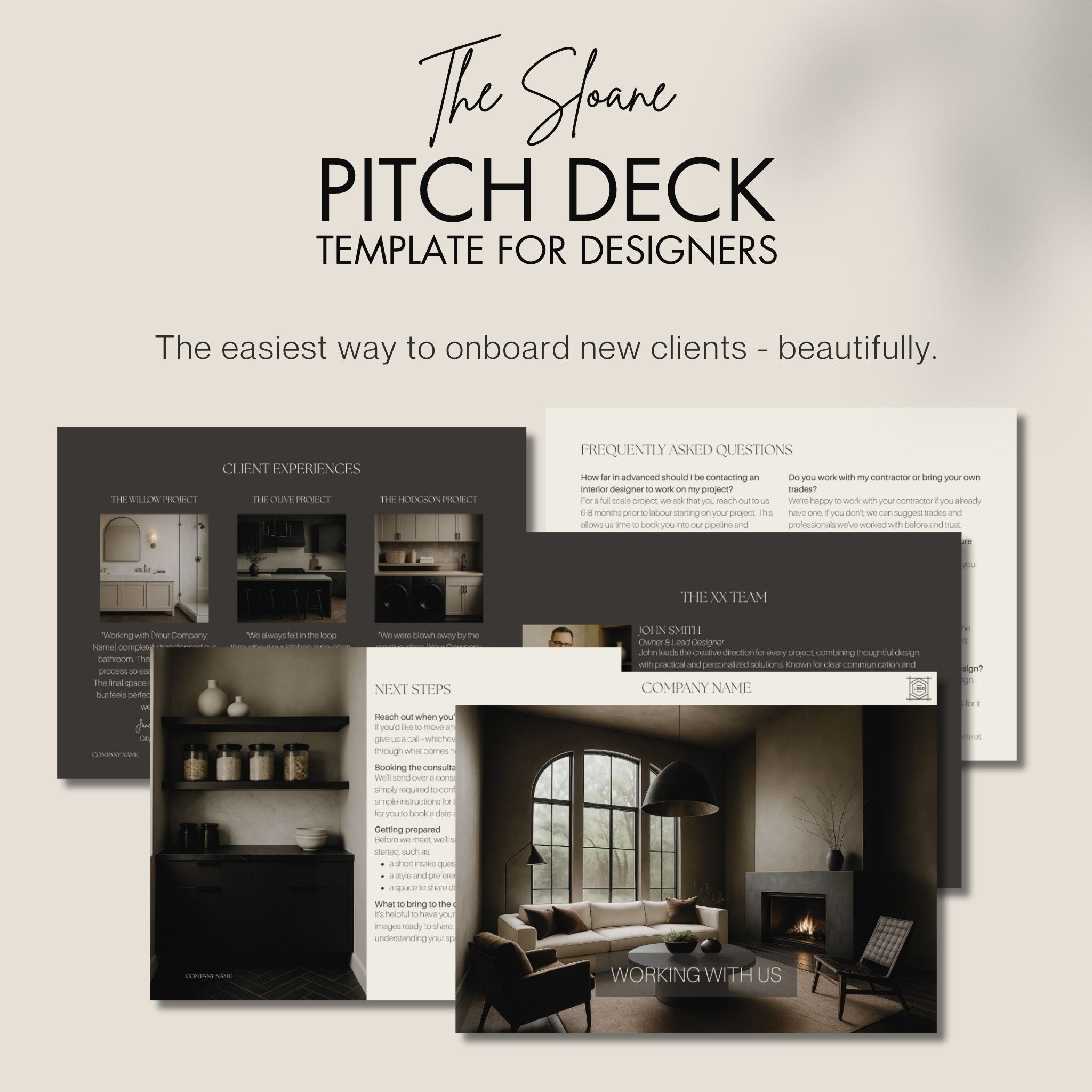 The Sloane Pitch Deck Template for Interior Designers and Interior Architects.