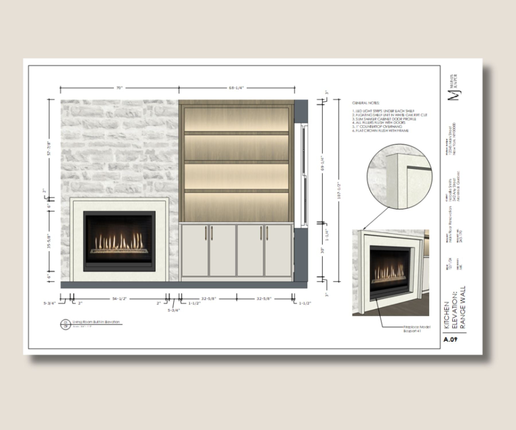 LayOut for SketchUp Living Room Built-in Elevation with close up detail.