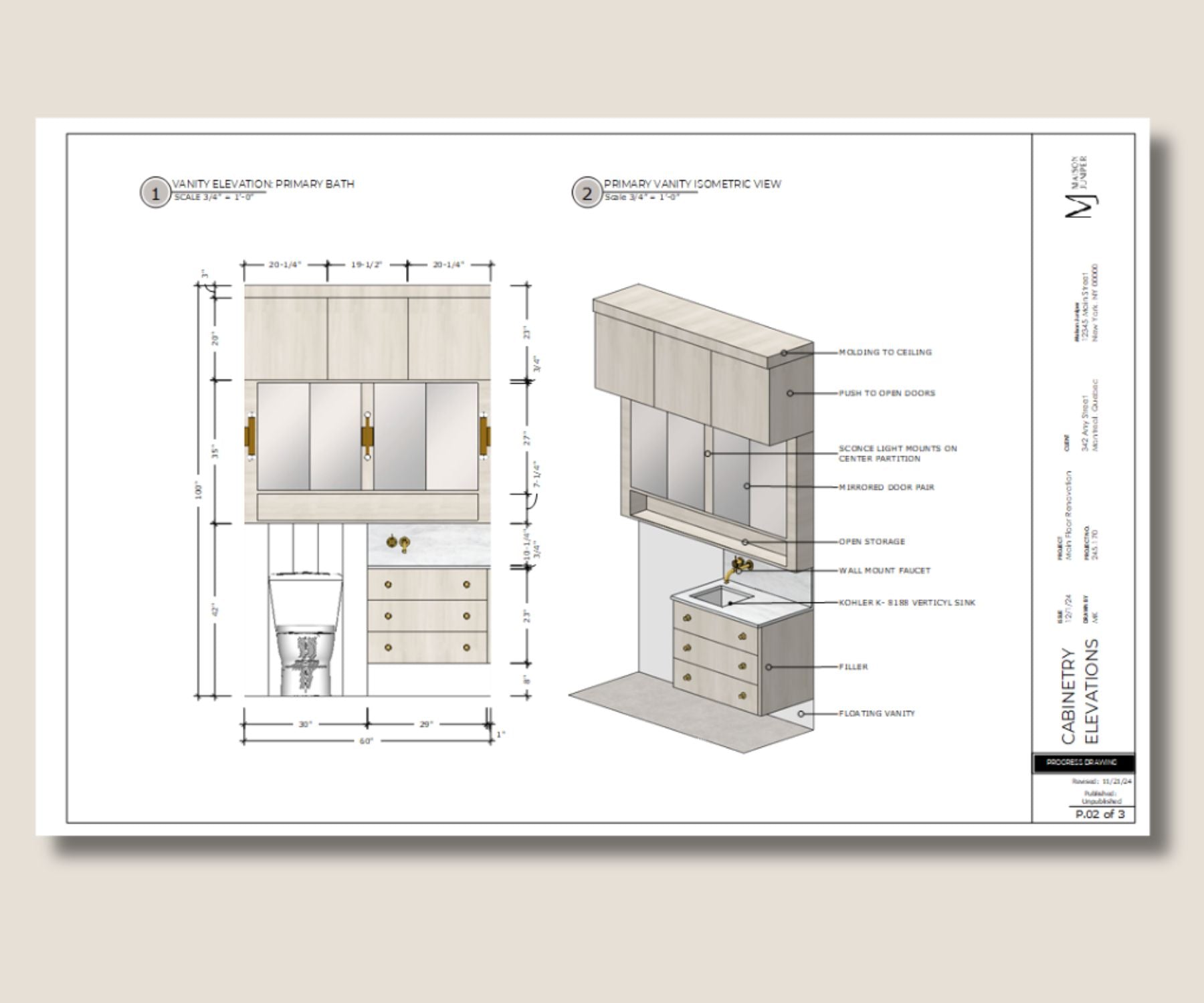 Millwork Elevation using LayOut.  Includes Dimensions and Annotations