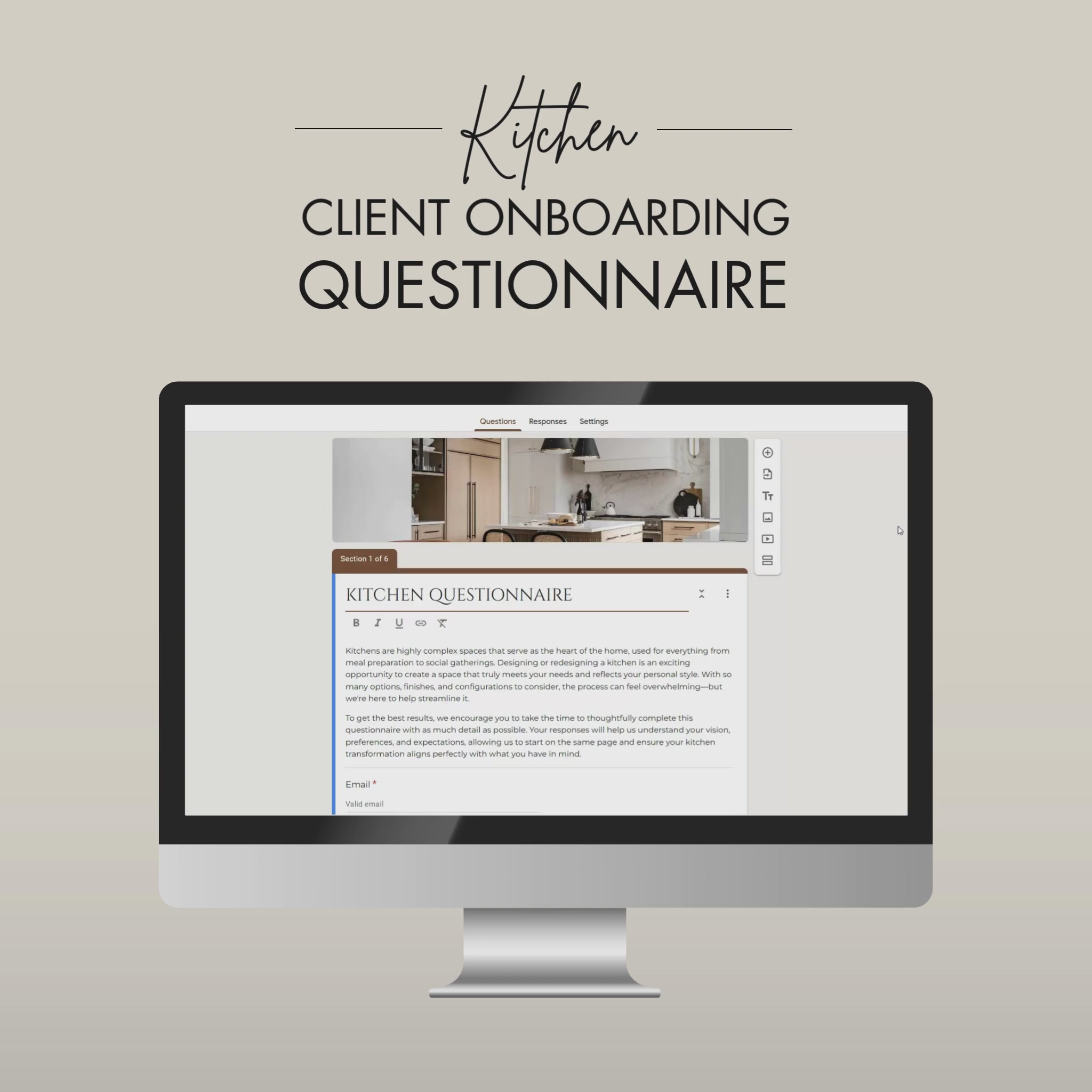 Video walkthrough: Kitchen Client Onboarding Questionnaire for Interior Designers and Decorators